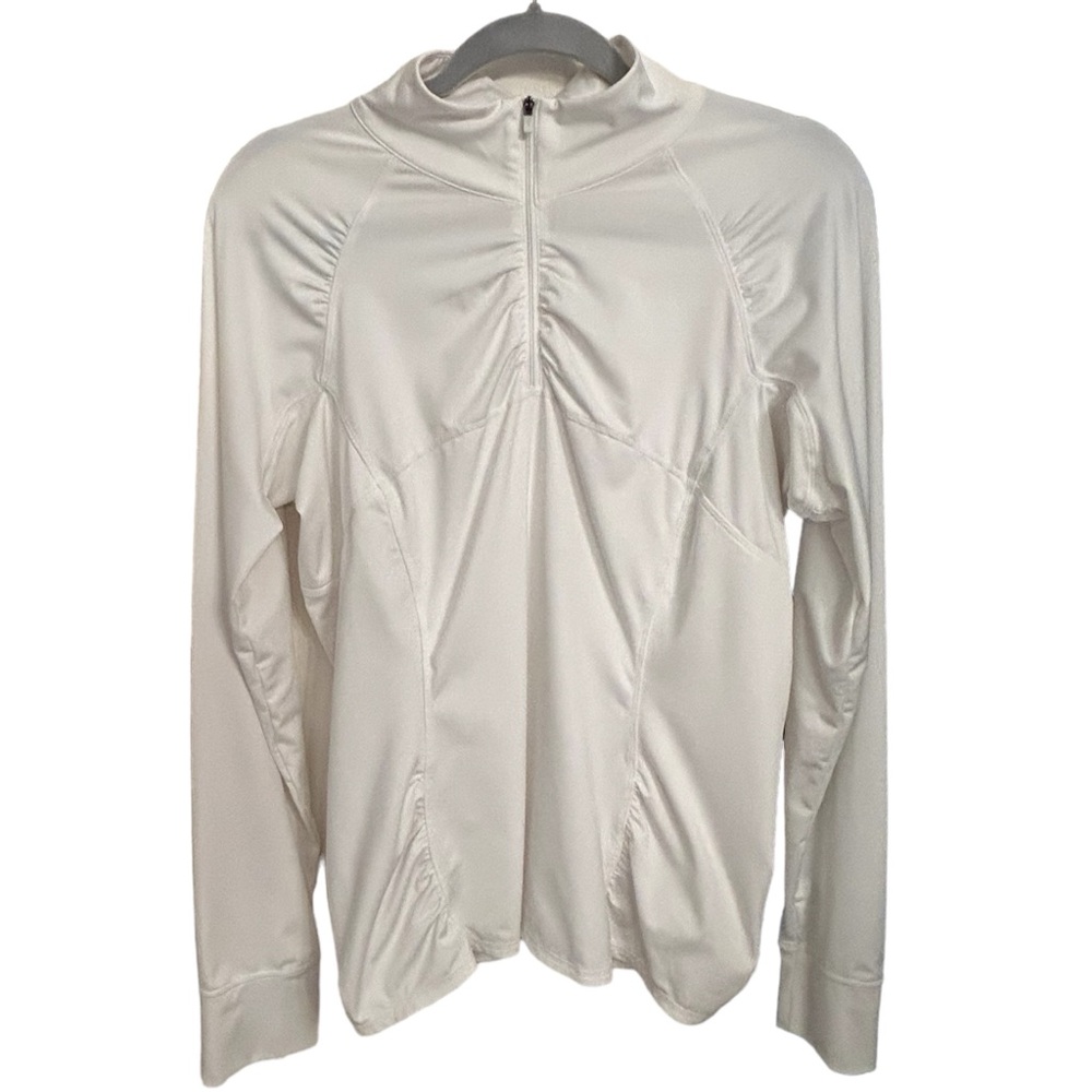 Athleta White Ruched 1/2 Zip Long SleeveTop Size Large